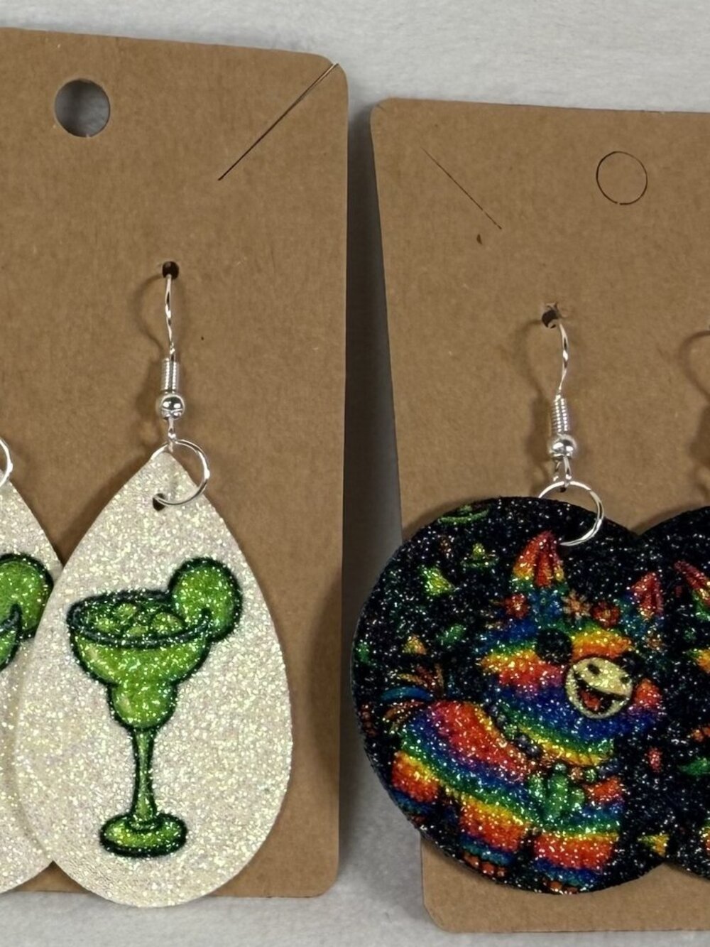 Handmade Glitter Faux Leather Earrings Fiesta Margarita Piñata Lightweight Boho